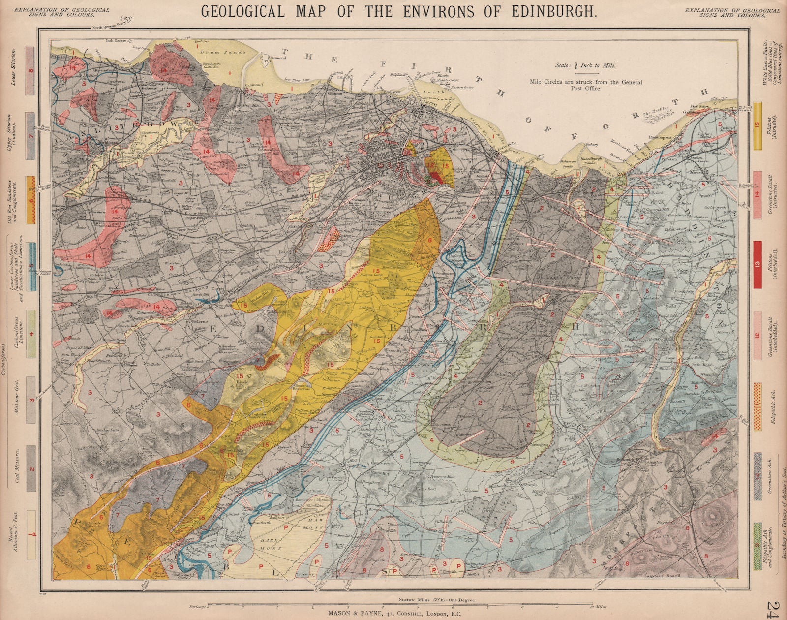 Geological map of the Environs of Edinburgh. Scotland. LETTS 1889 old
